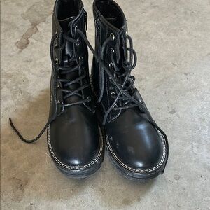 Black Leather Lace-Up Boots